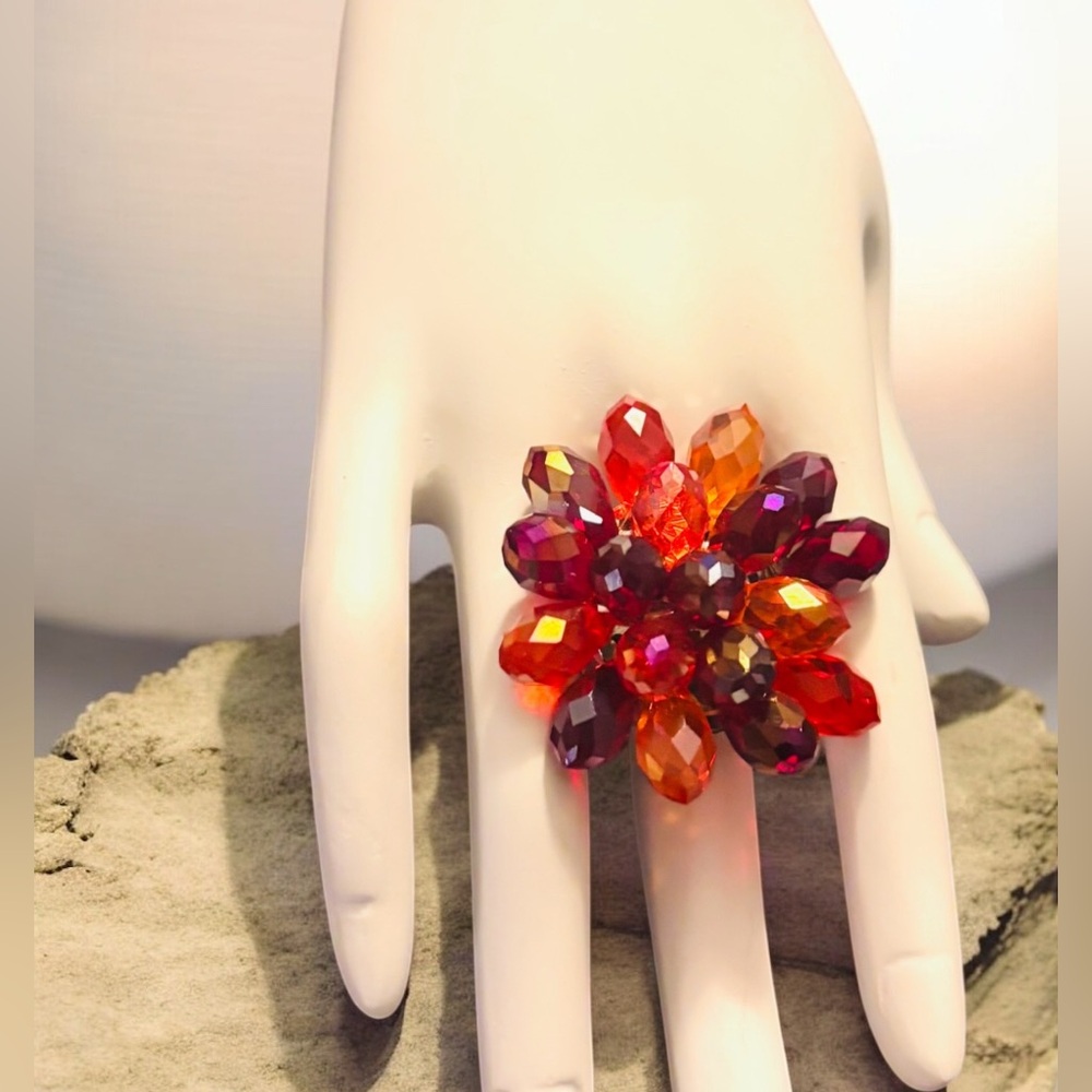 Sassy Jones Malia Multicolor Adjustable Crystal Flower Ring